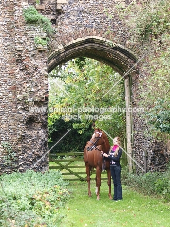 woman and thoroughbred horse