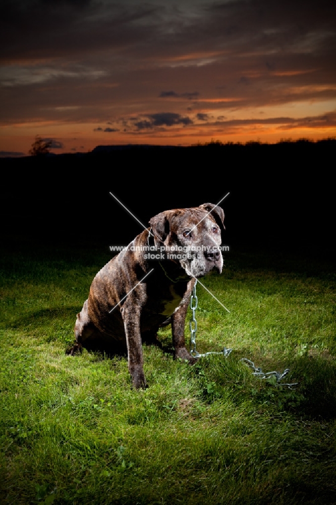 american pit bull terrier sitting in grass