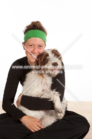 woman and her German Wirehaired Pointer