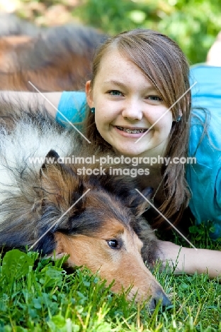 Rough Collie with girl