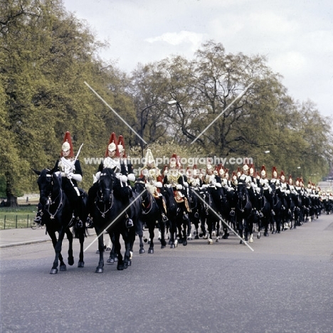 household cavalry leaving barracks in london, 1976