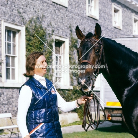 Jennie Loriston-Clarke and Dutch Courage,  famous Dutch warm blood stallion at Goodwood, Winner National Dressage Championships 6 times