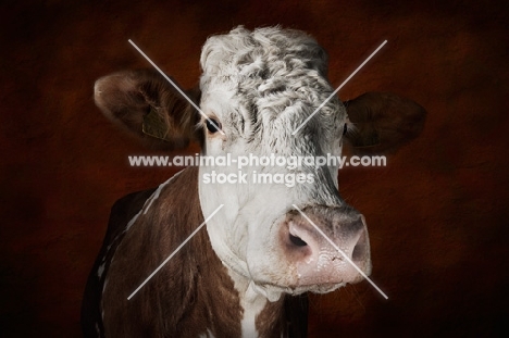 Simmental cow portrait in studio