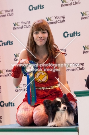 Papillion on podium at YKC Crufts ring 2012 after placing 2nd in Dogstable course.