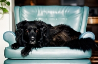 Picture of Black dog laying on blue chair