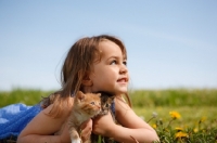 Picture of Girl with kitten in summer