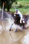 Picture of insecure rider after landing in water at wylye horse trials