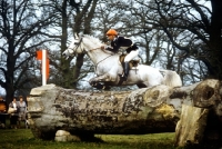 Picture of jumping a log fence at badminton 1983