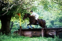 Picture of mark phillips riding the cross country course at windsor horse trials