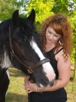 Picture of Piebald horse with woman