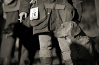 Picture of redfox labrador standing near owner