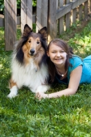 Picture of Rough Collie with girl