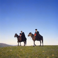 Picture of Two cossacks riding Kabardine horses Caucasus mountains