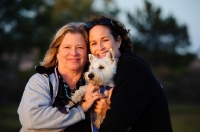 Picture of two women and a West Highland White Terrier