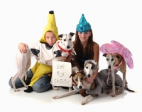 Picture of Whippets with dress up children